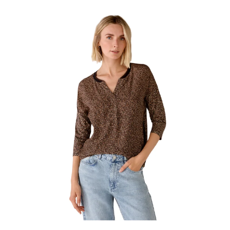 3/4 Sleeve Animal Print Blouse Gathered Detail Blouse
