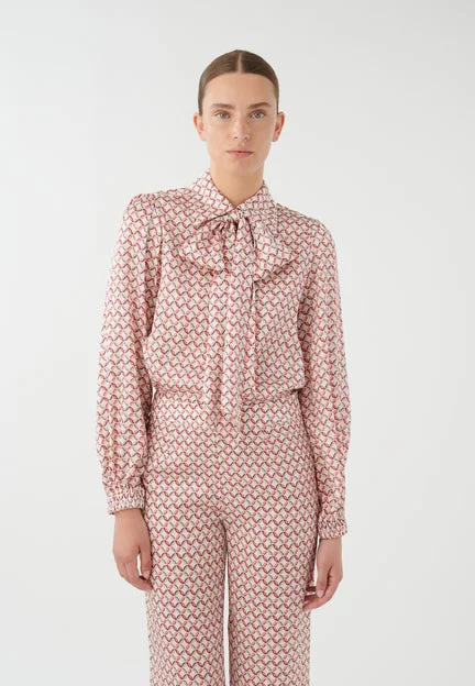 Circular Patterned Blouse Feminine Ruffle Blouse