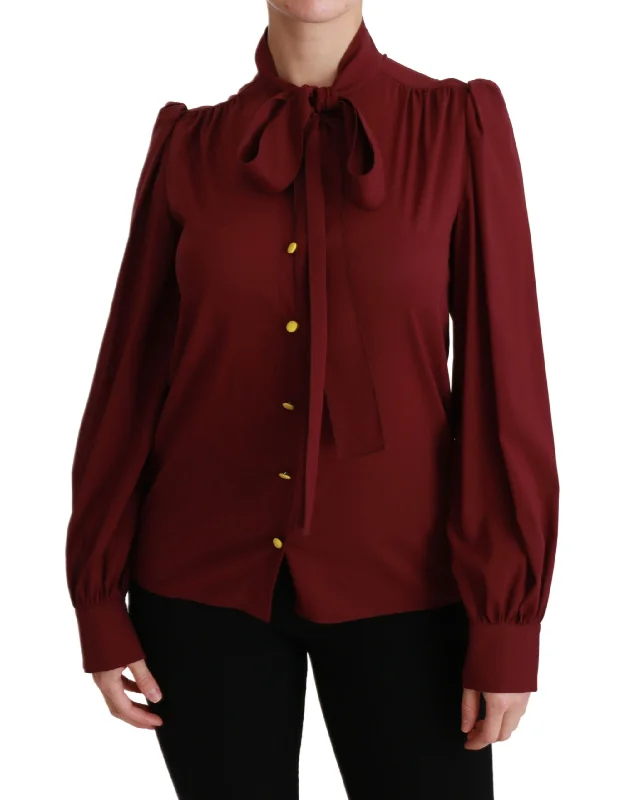 Dolce & Gabbana Elegant Maroon Silk Blend Polo Blouse Office-Ready Blouse
