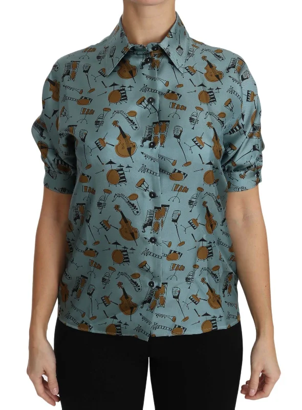 Dolce & Gabbana Elegant Multicolor Silk Blouse with Collar Elegant Office Blouse