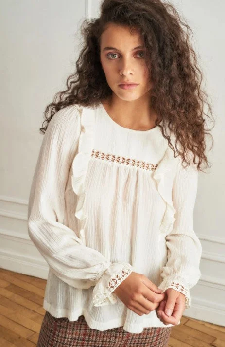 Ecru Ruffle Blouse Short Sleeve Blouse