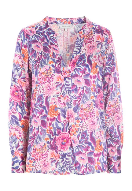 Floral Print Tunic Blouse Subtle Shimmer Blouse