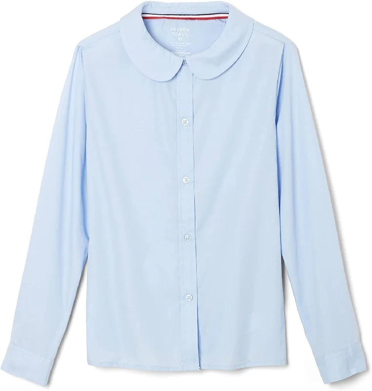 French Toast Juniors Light Blue Long Sleeve Peter Pan Blouse SE9384P <br> Sizes 42 - 46 Feminine Satin Blouse French Toast Juniors Light Blue Long Sleeve Peter Pan Blouse SE9384P <br> Sizes 42 - 46 Feminine Satin Blouse