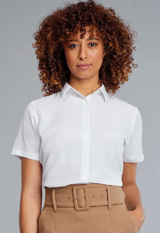Grace White Textured Blouse Short Sleeve Feminine Satin Blouse