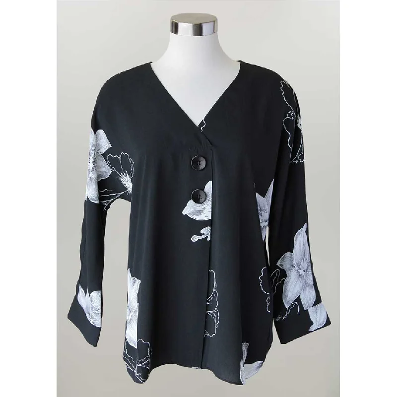 Keren Hart Women's Floral Print Blouse Feminine Puff Blouse