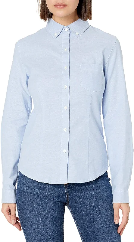 Lee Juniors Light Blue Stretch Long Sleeve Oxford Blouse E9355JL <br> Sizes S - XL Short Sleeve Blouse