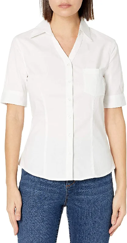 Lee Women Juniors White Short Sleeve Stretch Poplin Blouse E9356JL <br> Sizes S - L Sleeveless Summer Blouse Lee Women Juniors White Short Sleeve Stretch Poplin Blouse E9356JL <br> Sizes S - L Sleeveless Summer Blouse