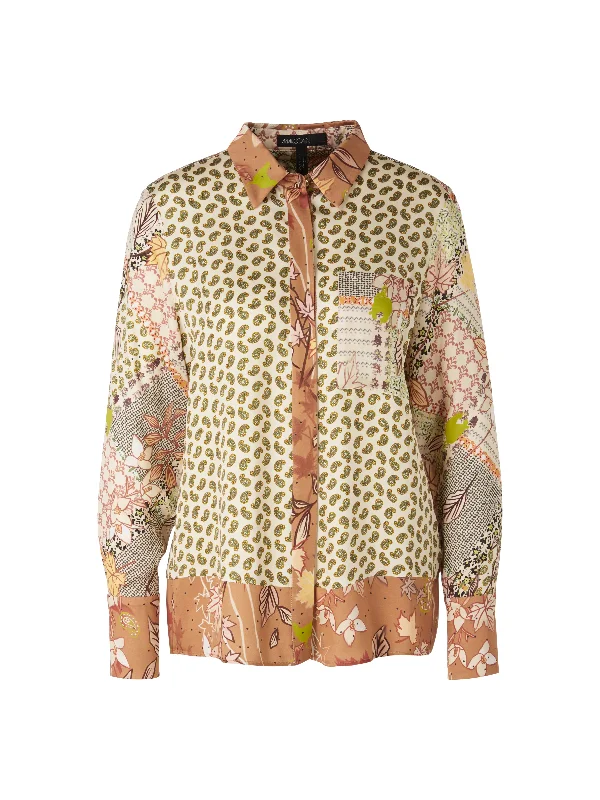 Long Sleeve Patterned Blouse Stretchy Fitted Blouse