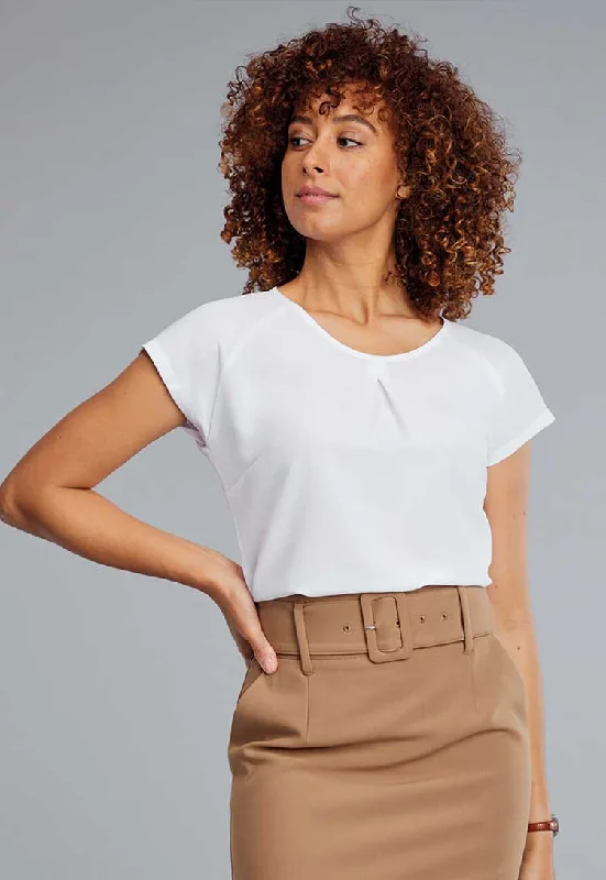 Molly White Textured Blouse Short Sleeve Elegant Semi-Sheer Blouse