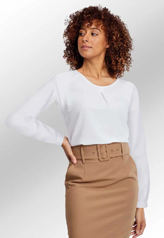 Molly White Textured Blouse Long Sleeve Casual Relaxed Fit Blouse