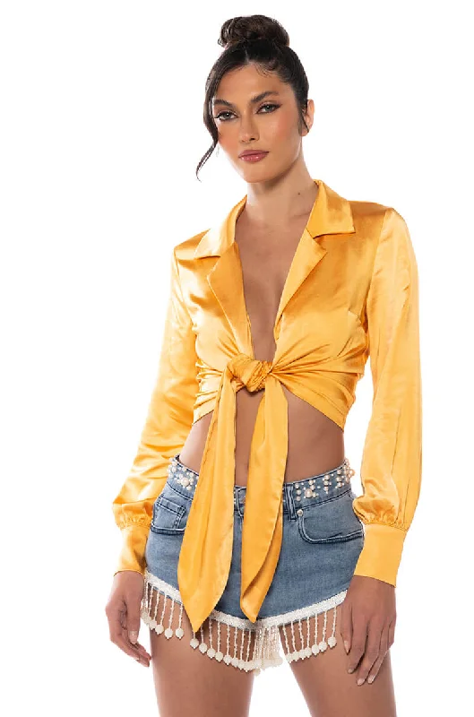 NATALIE TIE FRONT BLOUSE Feminine Satin Blouse