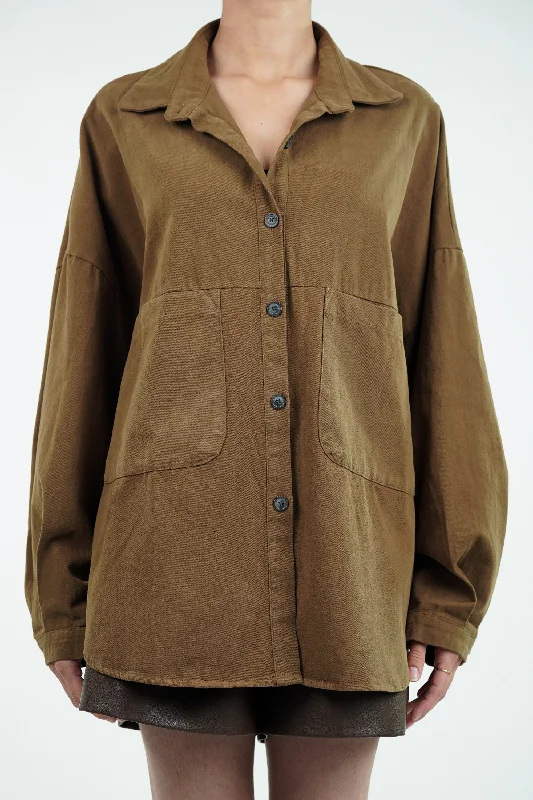 Oversized Shacket With Patch Pockets Lightweight Tunic Blouse