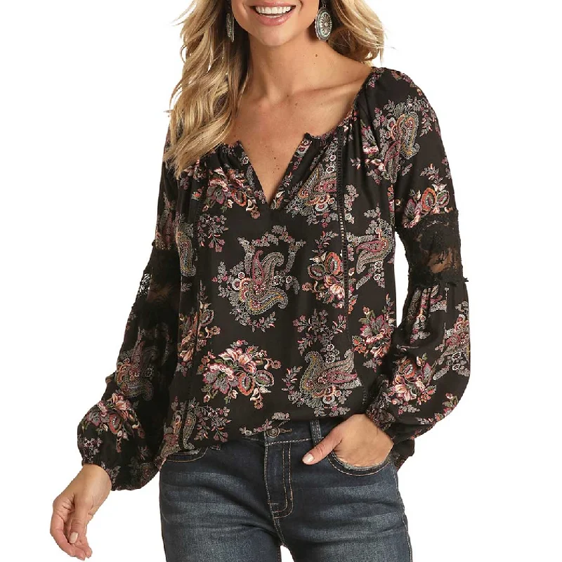 Panhandle Women's Floral Print Peasant Blouse Chic Sleeveless Blouse