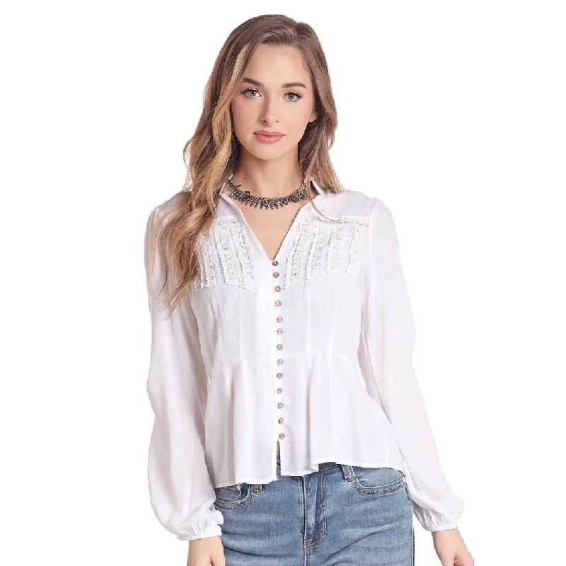 Panhandle Women's Lace Insert Blouse Side Tie Blouse