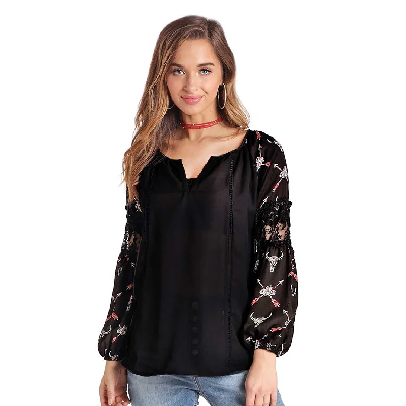 Panhandle Women's Printed Peasant Blouse Double Button Blouse