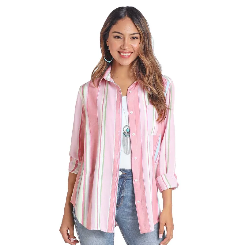 Panhandle Women's Serape Stripe Blouse Semi-Sheer Blouse