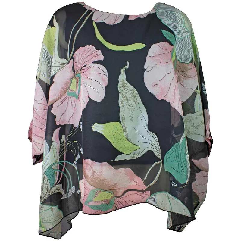 Papa Fashions Women's Floral Print Short Sleeve Blouse Romantic Lace Blouse