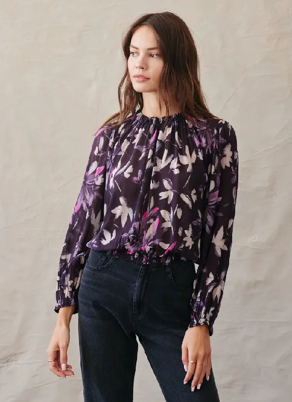Plum Floral Print Dolby blouse Slim Fit Blouse