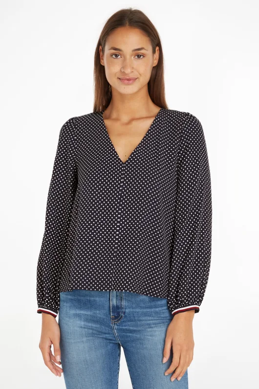 Polka Dot V Blouse Romantic Lace Blouse