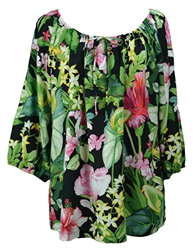 RJC Womens Parakeet Lush Garden Peasant Blouse Modern Oversized Blouse