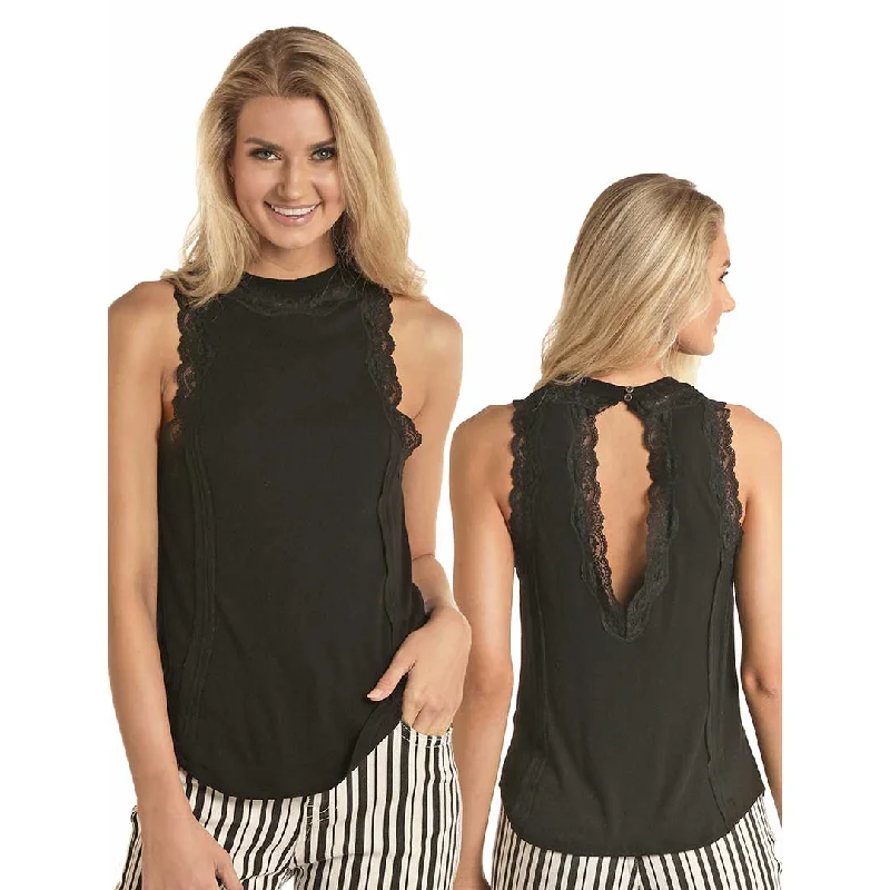 Rock & Roll Cowgirl Women's Lace Trim Sleeveless Blouse Elegant Lace Blouse