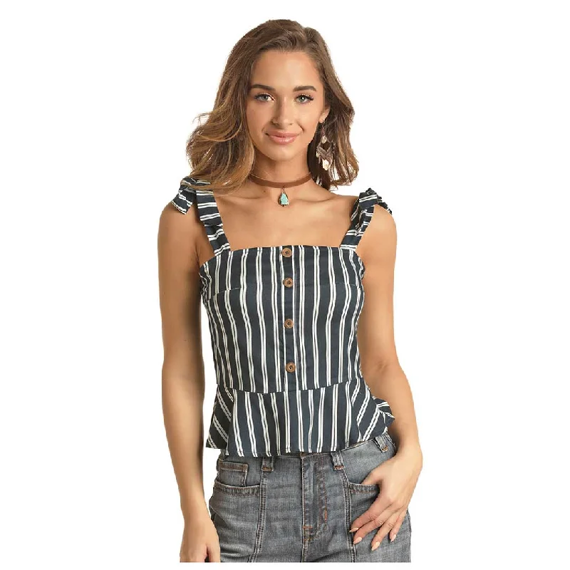 Rock & Roll Cowgirl Women's Tie Strap Blouse Floral Chiffon Blouse