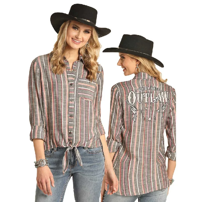 Rock & Roll Cowgirl Women's Wild West Outlaw Blouse Satin Bow Blouse