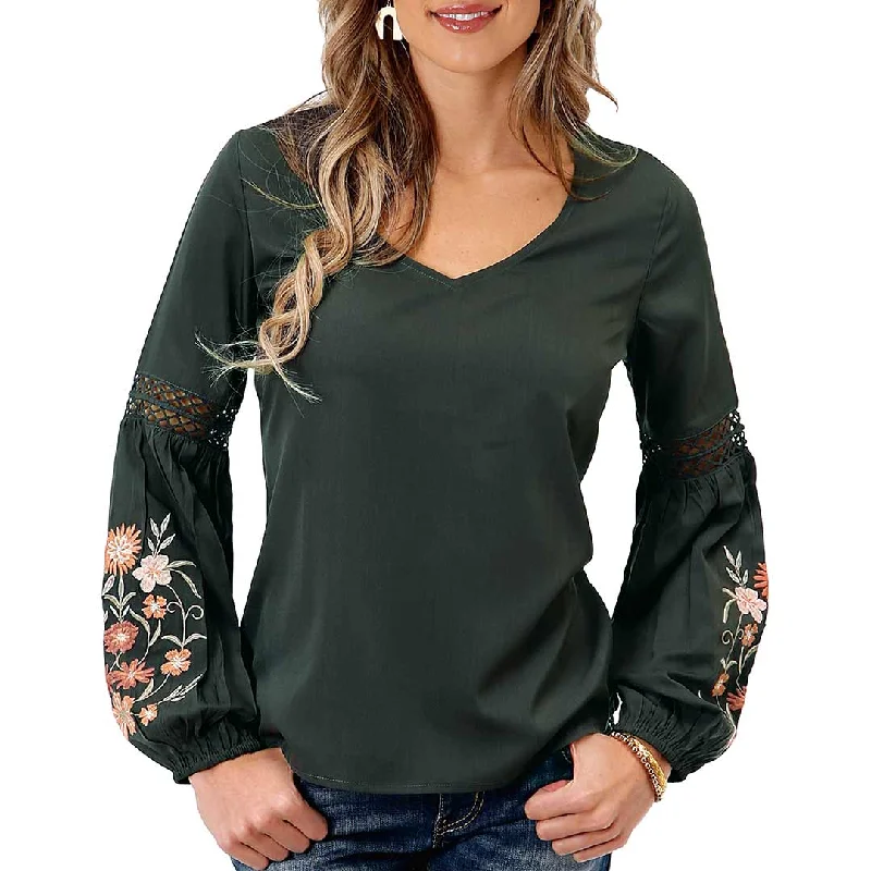 Roper Women's Embroidered Balloon Sleeve Blouse Soft Modal Blouse