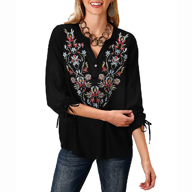 Roper Women's Floral 3/4 Sleeve Peasant Blouse Feminine Puff Blouse