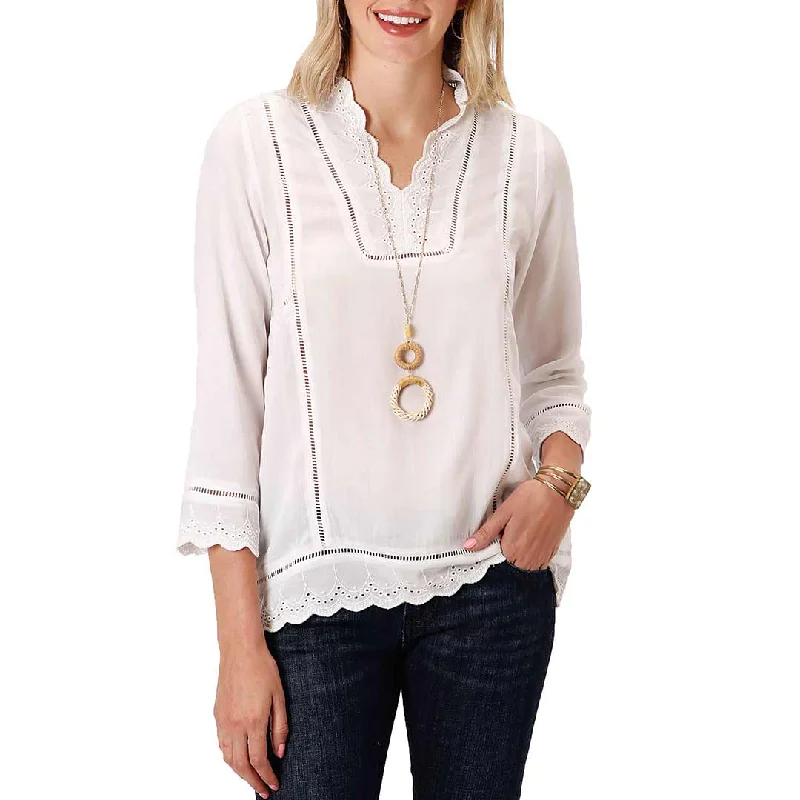 Roper Women's Scalloped Hem Peasant Blouse Classic White Blouse