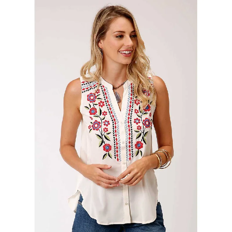 Roper Women's Sleeveless Button-Down Blouse Satin Drape Blouse