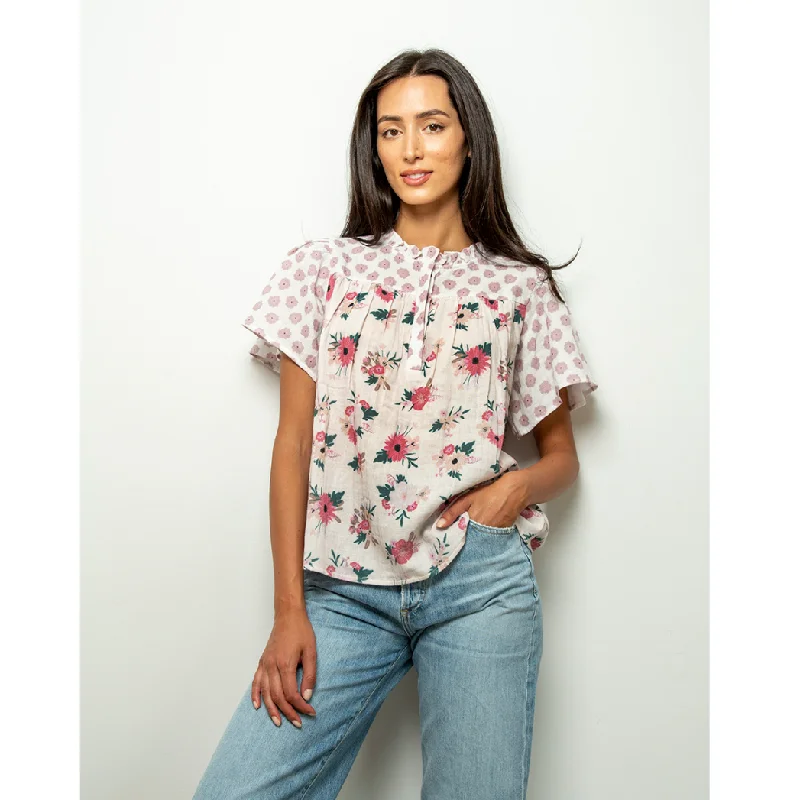 Ruffle Neck Blouse Casual Button Blouse