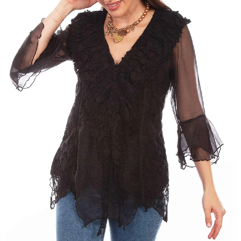 Scully Women's Lace and Ruffle Blouse Side Tie Blouse