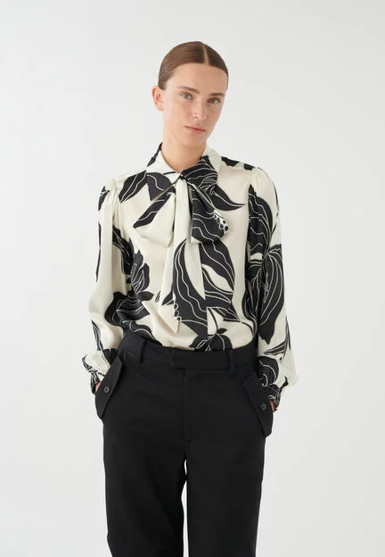 Silk Printed Tie Neck Blouse Delicate Pleat Blouse