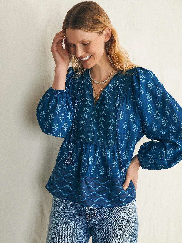 Silk Blend Solstice Blouse - Sunburst Mix Print Flowy Bohemian Blouse