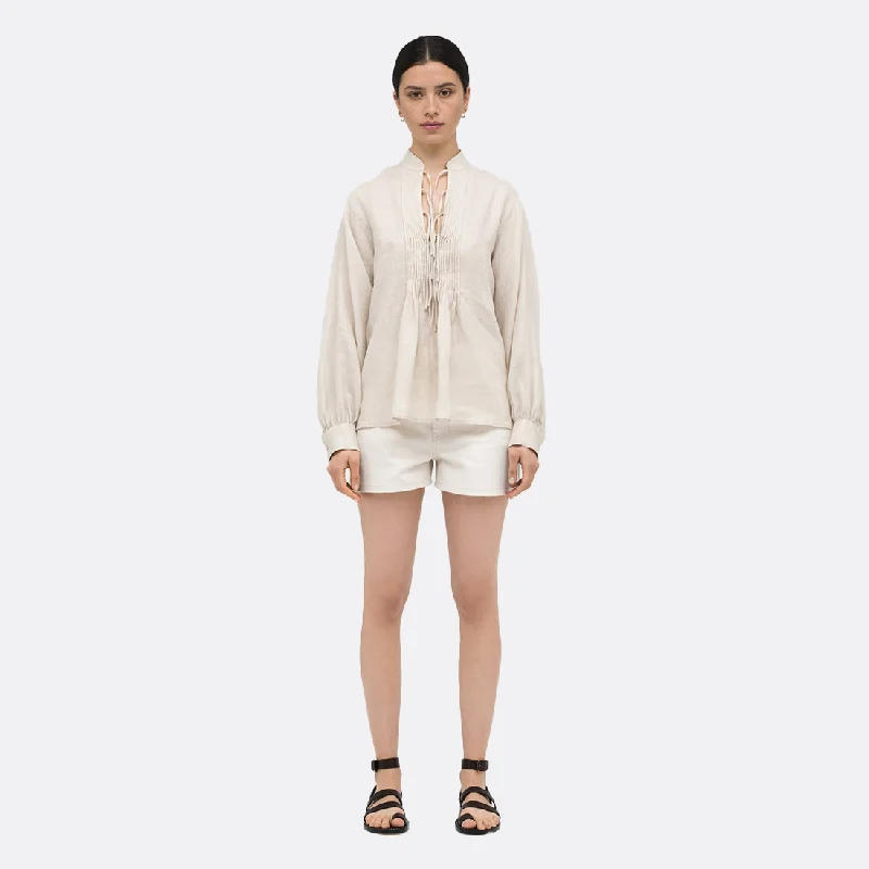 Front-pleated panel blouse Embellished Collar Blouse