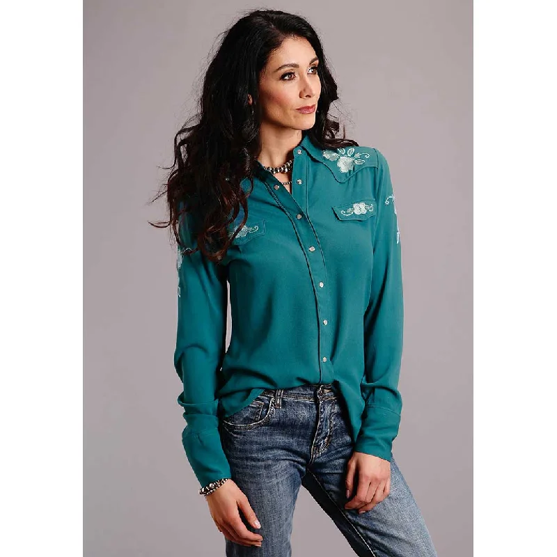 Stetson Women's Floral Embroidered Blouse Wrap Front Blouse