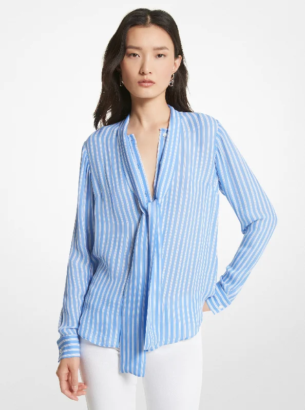 Stripe Silk Blouse Silky Tunic Blouse