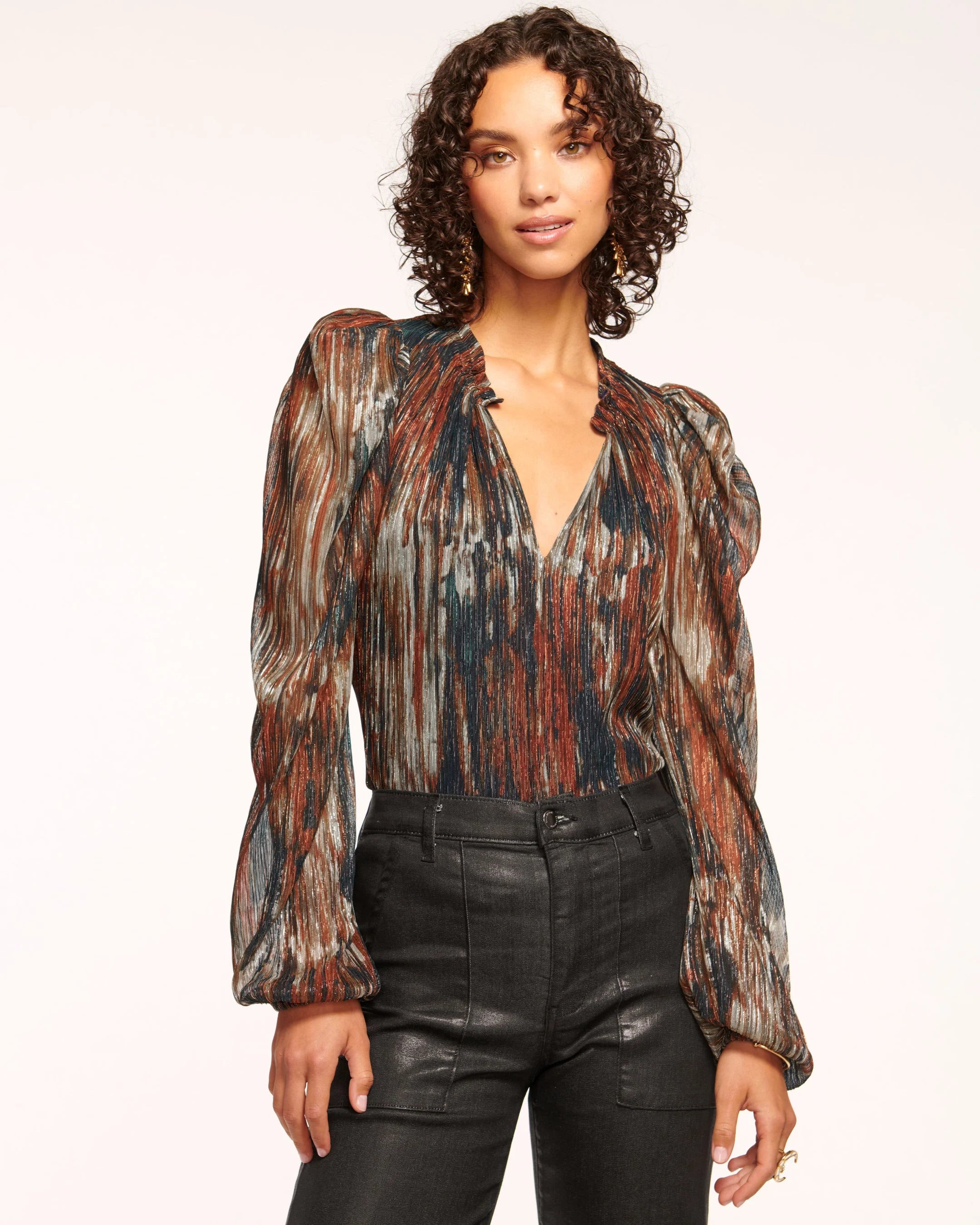 Sukie V-Neck Puff Sleeve Blouse Balloon Sleeve Blouse