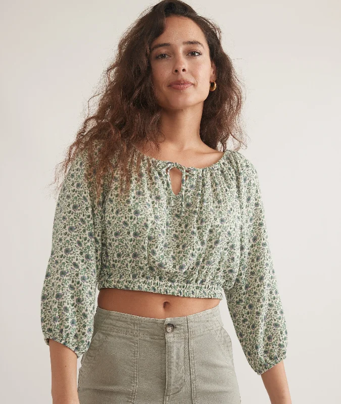 Tiana Double Cloth Cropped Blouse Stretchy Fitted Blouse