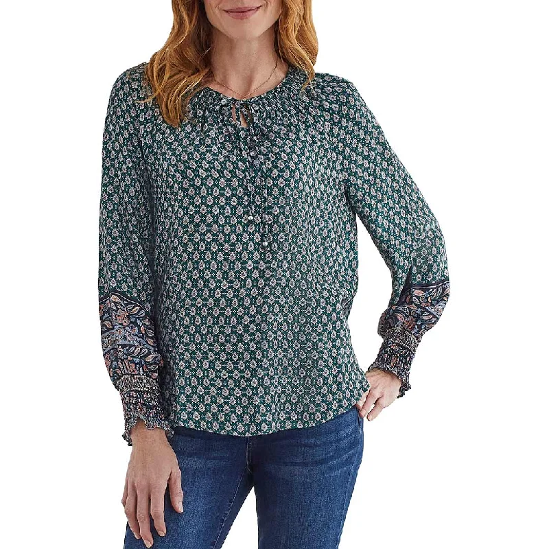 Tribal Women's Peacock Print Blouse Puff Sleeve Blouse