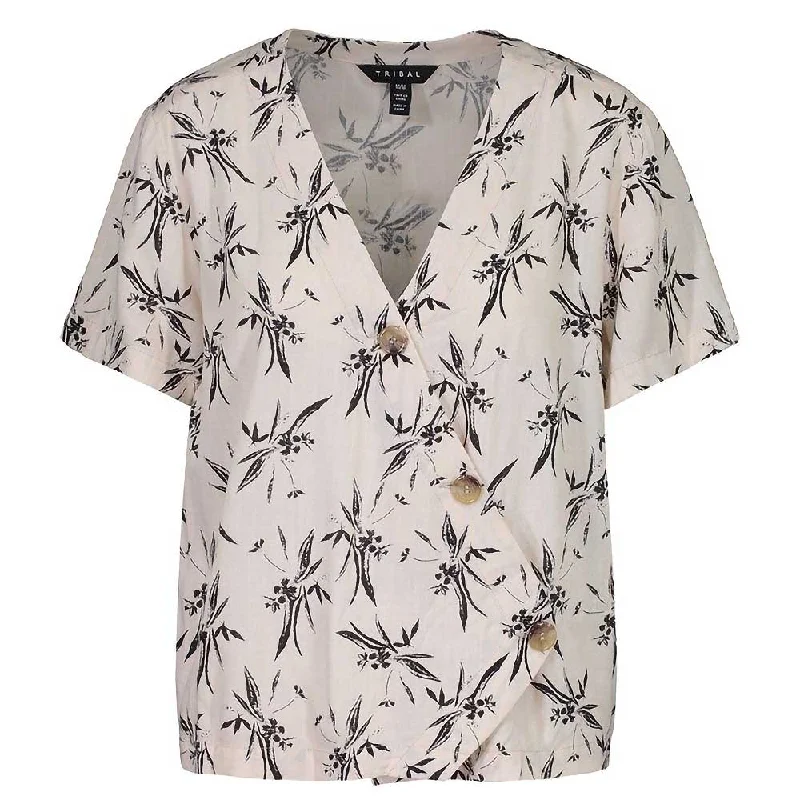 Tribal Women's Cross Over Leaf Pattern Blouse Elegant Peplum Blouse