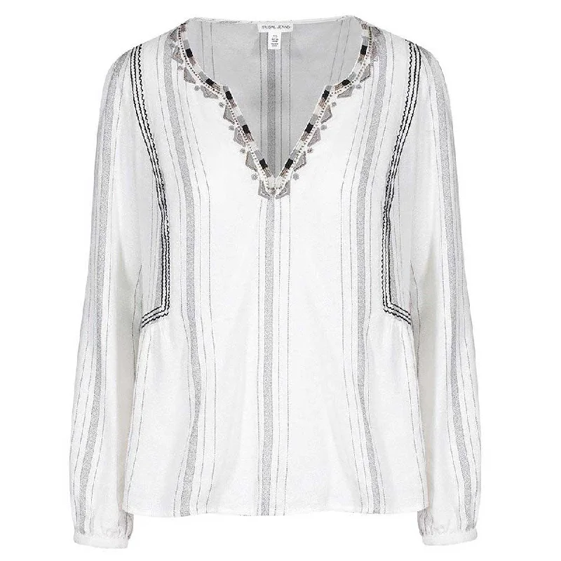 Tribal Women's Embroidered Peasant Blouse Soft Knit Blouse