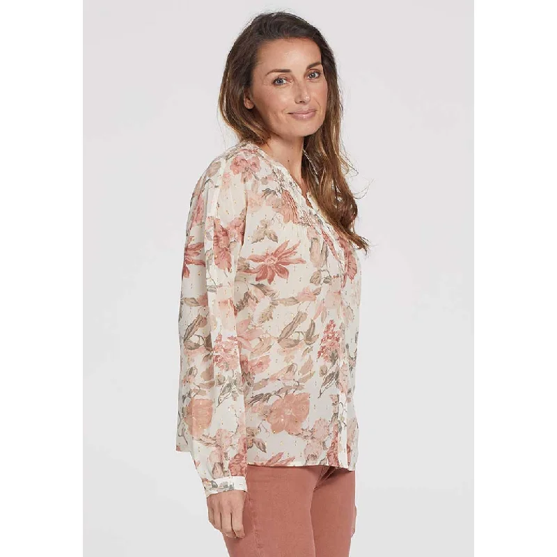 Tribal Women's Floral Chiffon Blouse Puff Sleeve Blouse