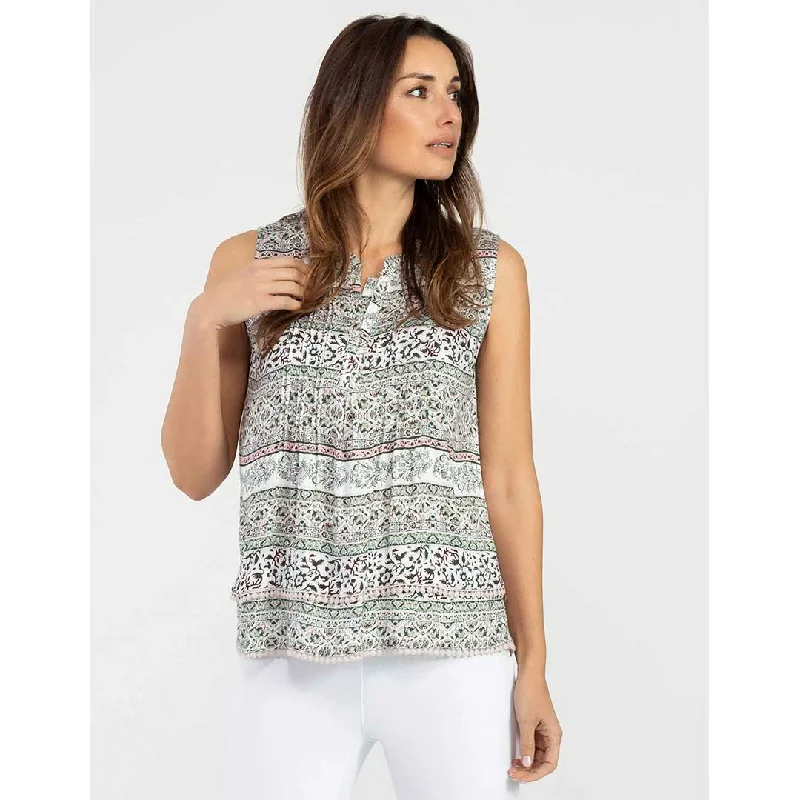 Tribal Women's Tuck Pleat Sleeveless Blouse Vintage Polka Blouse