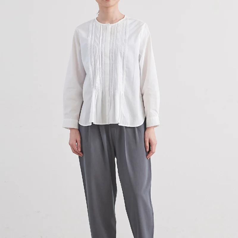 ［un cinq アンサンク］ #028 Cotton 100/2 Broad Pintuck Blouse コットン 100/2 ブロード ピンタック ブラウス - U24-14 - Sleeveless Summer Blouse