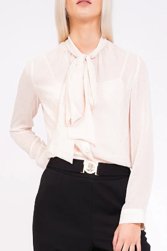 Nude Blouse With Polka Dots Casual Stripe Blouse