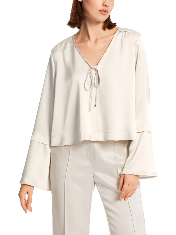 V-Neck Fluted Sleeve Blouse Elegant Office Blouse