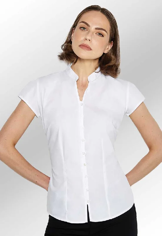 Women's Continental Blouse Mandarin Collar Cap Sleeve KK727 Casual Button Blouse