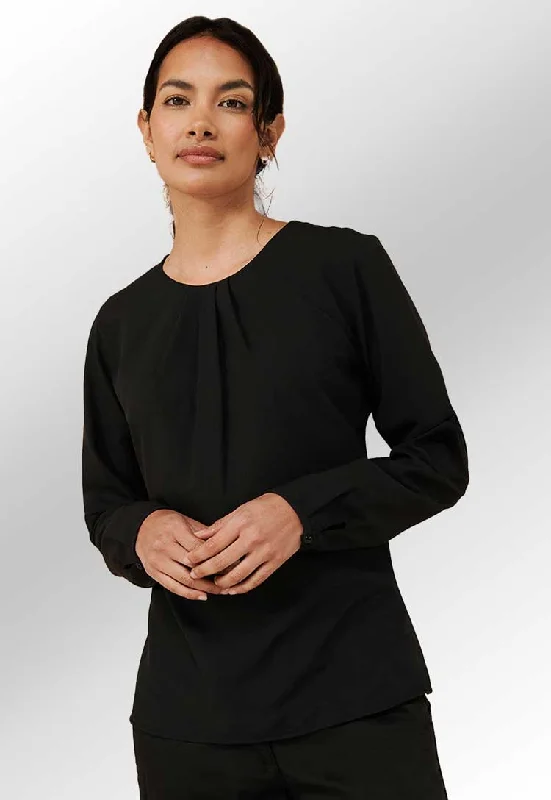 Women's Pleat Front Long Sleeve Blouse HB598 Classic White Blouse